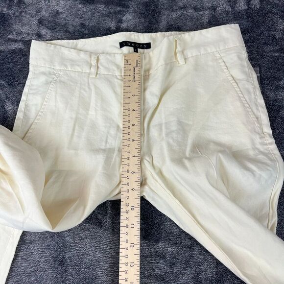 Theory Emery Linen Off-White Wide Leg Pants Pockets Women's 2 Chino NWT - Picture 7 of 10
